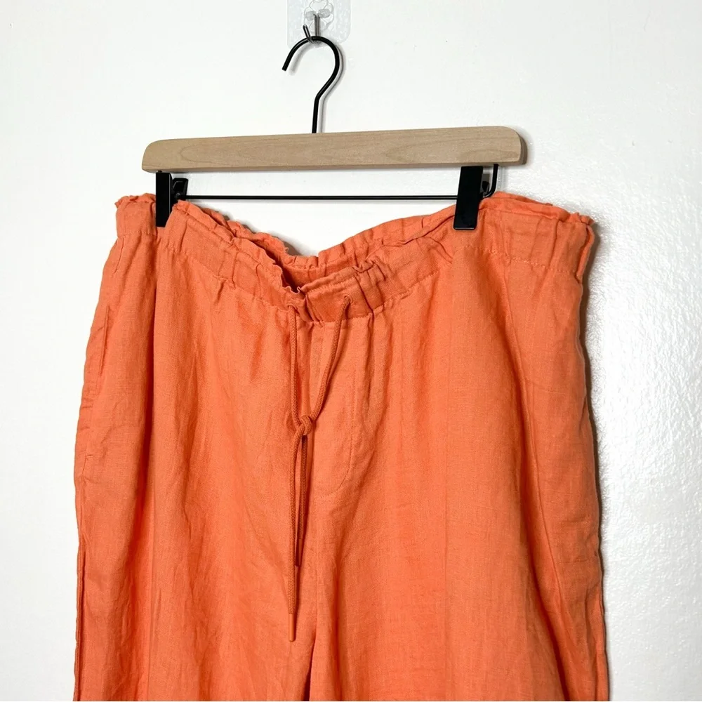 MNG Mango Vibrant Orange 100% Linen Casual Pull On Beach Pants‎ Plus Size XXL